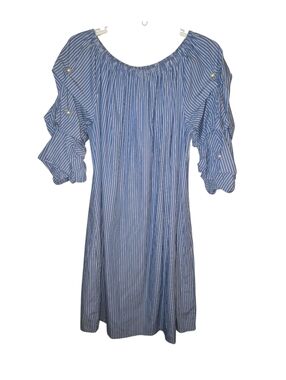 Sam & Jess Blue And White Striped Ruffle Sleeve Boutique Dress, 1X